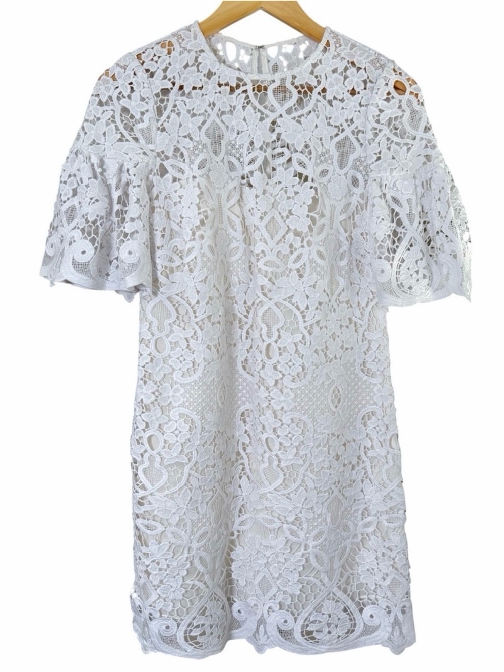 AMUR White Floral Lace Mini Dress NWT Sample Size 2 Flutter Sleeves